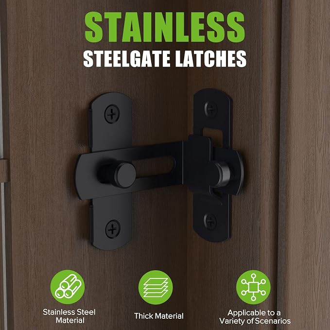 Barn Door Lock, 90 Degree Bifold Flip Door Latch, Black | Stainless Steel Angle Latch Lock for Barn, Bathroom, Outdoor, Garage - Image 2