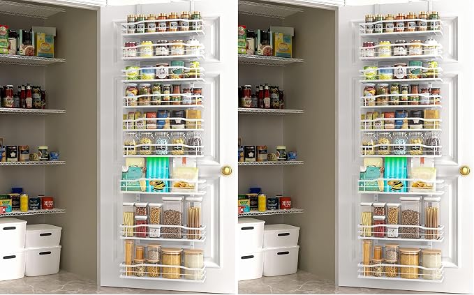 Moforoco White 9-Tier Over The Door Pantry Organizer, Pantry Organization And Storage, Metal Hanging Spice Rack Shelves Door, Home & Kitchen Essentials, Laundry Room Bathroom Organization (Pack of 2) by MOFOROCO