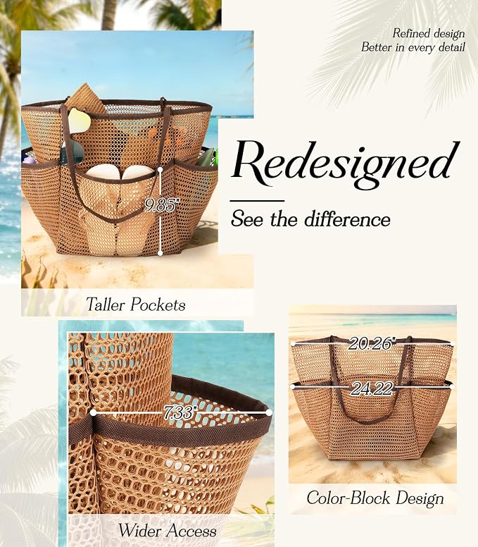 Cruise Essentials Beach Bag for Women, Mesh Tote with Detachable Pouch | Chic Design - Image 3