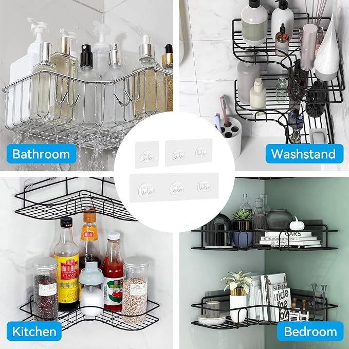 Shower Caddy Adhesive Hooks Replacement for Bathroom, No Drilling | 6 Pack, Strong Adhesive Hooks, for Bathroom Storage Shelves & Kitchen Racks Rack, Waterproof - Image 7