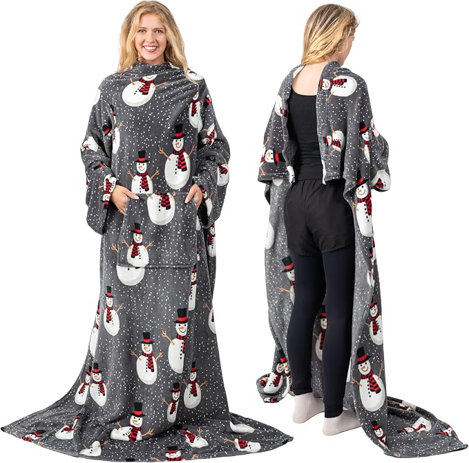 PAVILIA Blanket with Sleeves for Adult Women Men, Soft Warm Wearable Blanket Fleece Wrap Throw, Robe Blanket Gift by PAVILIA