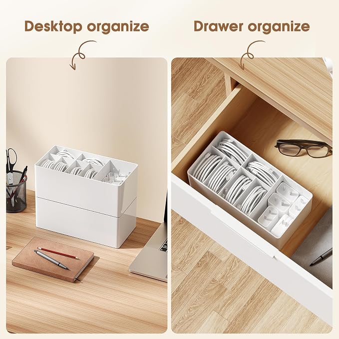 Charger Cable Cord Storage Organizer Easy storage without ties charger cable organizer Cable Management Boxes - 1 Pack （white） - Image 6