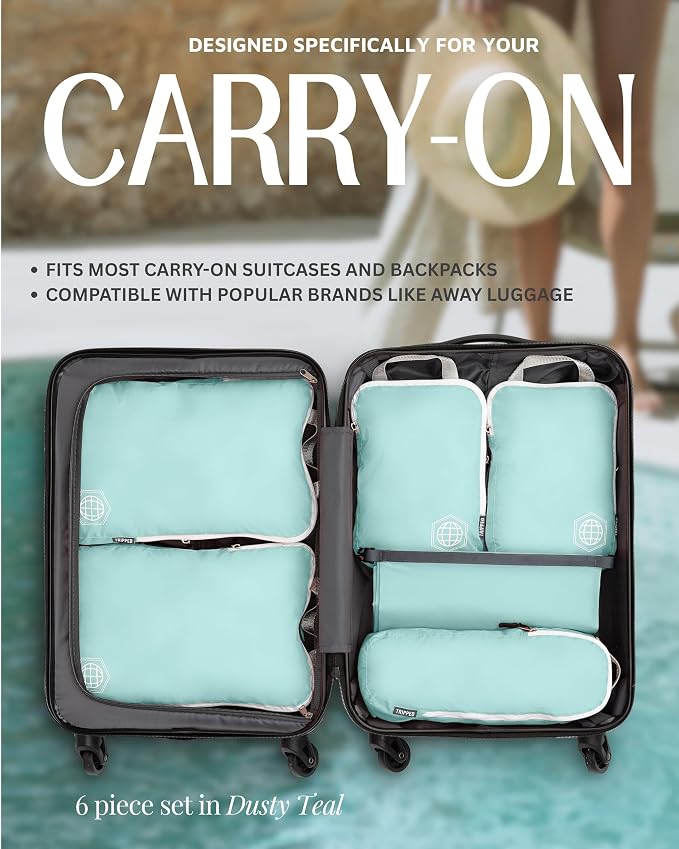 TRIPPED Travel Gear Compression Packing Cubes for Carry-On Travel 6-Pack | Ultralight Ripstop Packing Cubes with Compression Zippers for Organized Carry-On Luggage, Backpack, and Travel Packing - Image 9