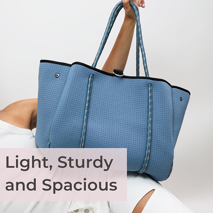 POPUPS Large Neoprene Tote Bag for Women - Everyday Designer Handbag for Travel Work and Beach with Pockets and Zipper Pouch - Image 9
