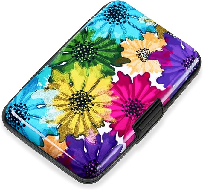 Mayski Credit Card Holder for Women RFID Blocking Wallet, Colorful Flowers | Card Wallets for Women Small Mini Business Metal Accordion Aluminum Alloy Hard Case for Men by SLIMELEGANCEPERSONIFIED