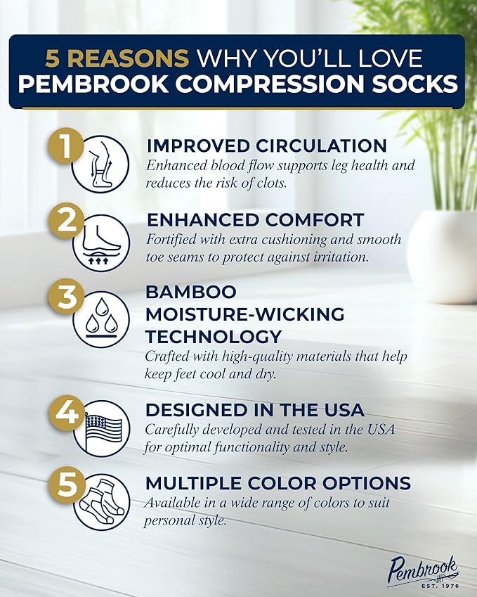 Pembrook® Bamboo Viscose Light Compression Socks - 3 Pairs | 8-15 mmhg Compression Socks | Knee High Comfort Support Socks - Image 2