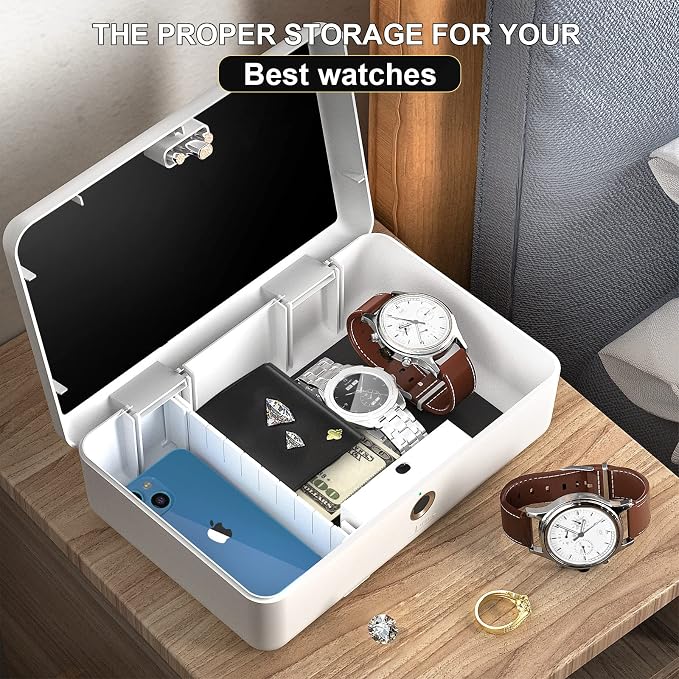 Biometric Fingerprint Storage Box,AICase Portable Cash Jewelry Security Case Lock Box Safe,Combination Lock for Car, Home,Office Travel White - Image 7