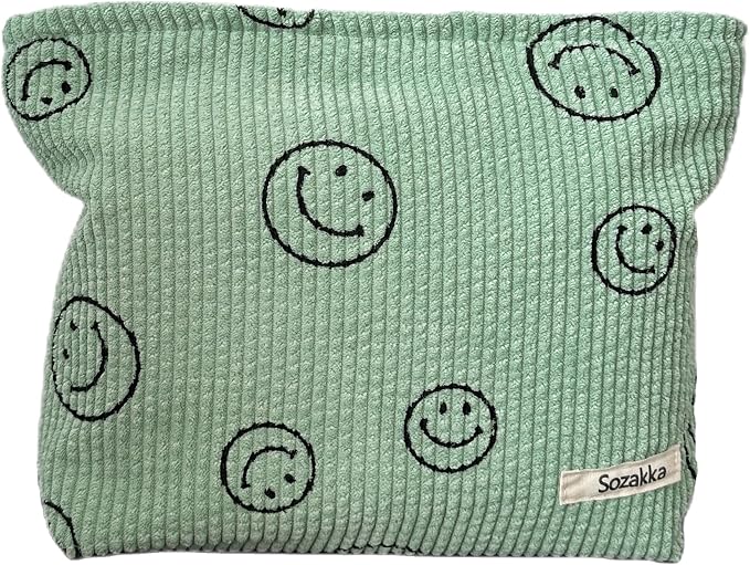 Cosmetic Bags for Women - Corduroy Cosmetic Bag Aesthetic Women Handbags Purses Smile Dots Makeup Organizer Storage Makeup Bag Girls Case Bags (A-Green) by Gardsell