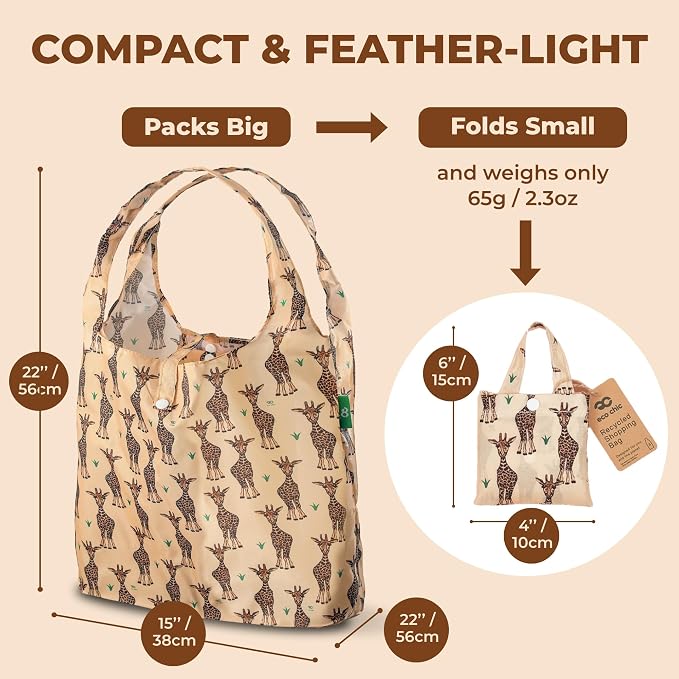ECO CHIC Foldable Reusable Grocery Bags - Lightweight, Recycled & Reusable Shopping Bag - Waterproof Packable Tote - Image 3