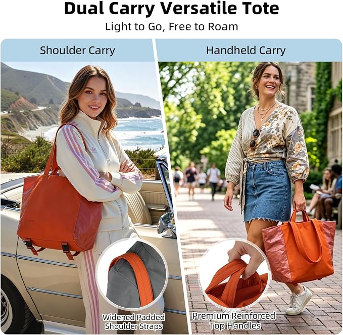 Lightweight Carryall Tote Bag for Women, 25L Expandable Travel Work Bag with Tablet Sleeve, Gym Tote with Yoga Mat Holder & Wet Dry Pocket, 3-Piece Set with Shoe Bag & Cosmetic Pouch (Orange-red) - Image 5