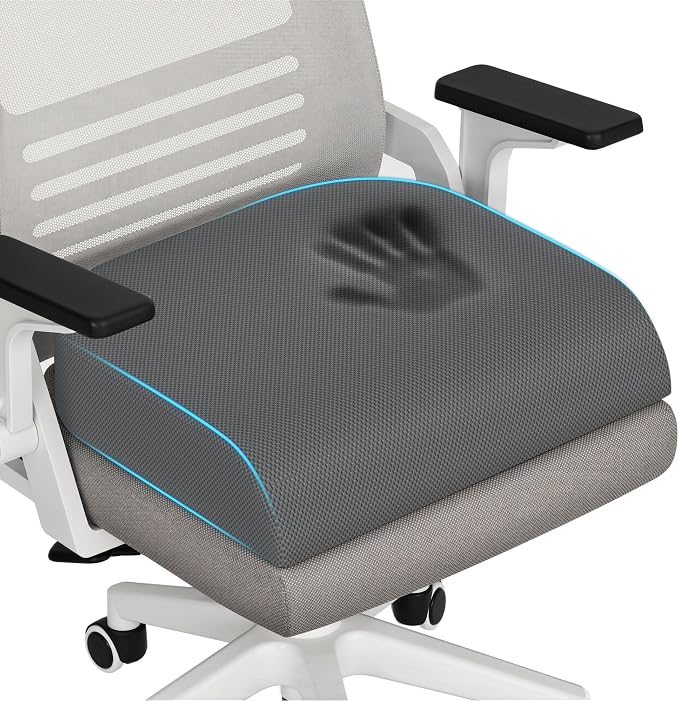 TranquilRelax Memory Foam Seat Cushion for Office Chair, 3-Inch, Gray | Medium-firm Support for Long Sitting, Washable Mesh Cover, Non-slip Base, Perfect for Car Seats & Short Drivers by Unknown