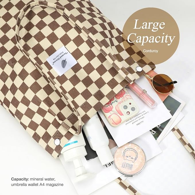 LHMTQVK Corduroy Tote Bags for Women, Large Capacity Tote Purse Reusable Grocery Shoulder Bag with Inner Pockets - Image 4