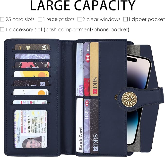 Travelambo Women's Wallet RFID Blocking Trifold Clutch Large Capacity Credit Card Holder Travel Purse - Image 2
