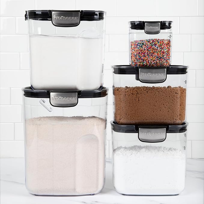 ProKeeper+ Airtight Food Storage Container Set – Clear Plastic Flour and Sugar Canister Set with Magnetic Accessories for Kitchen Organization (Black, 9-Piece) - Image 2