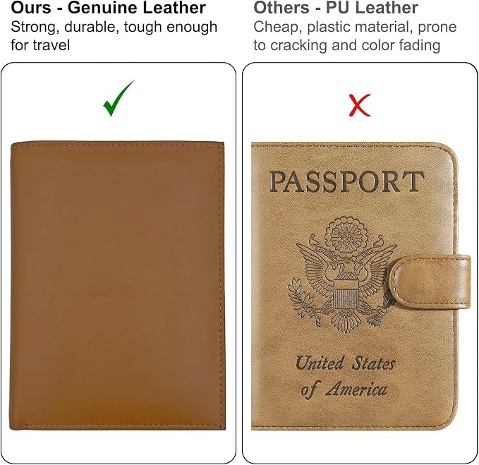 Light Brown RFID Genuine Leather Passport Wallet - Image 5