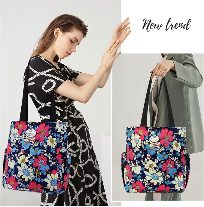 HUA ANGEL Floral Tote Bag - Casual Shoulder Bag Daily Tote Bag with Zipper Gym Travel Shopping Work Handbag for Women - Image 6