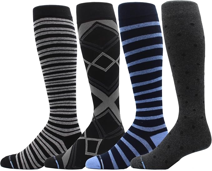 Dr. Motion 4 Pairs Men's Athletic Traveler Graduated Compression Knee High Socks by Dr.+Motion