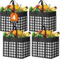 WOWBOX Reusable Grocery Bags, Foldable Reusable Shopping Tote Bags | 4-Pack Large Storage Bags bulk with Reinforced Handles and Water Resistant Coating for Groceries,Multipurpose,Black-White by WOWBOX