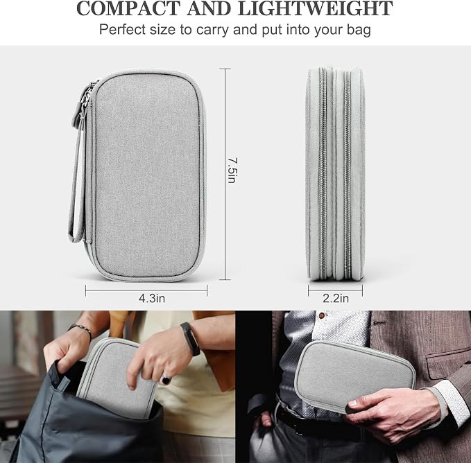 FYY Electronic Organizer, Travel Tech Pouch Bag, Cable Organizer Grey | Wrist Strap, Waterproof, Double Layers Portable Electronics Travel Carrying Case for Cord, Charger, Daily Business Trips Use - Image 2