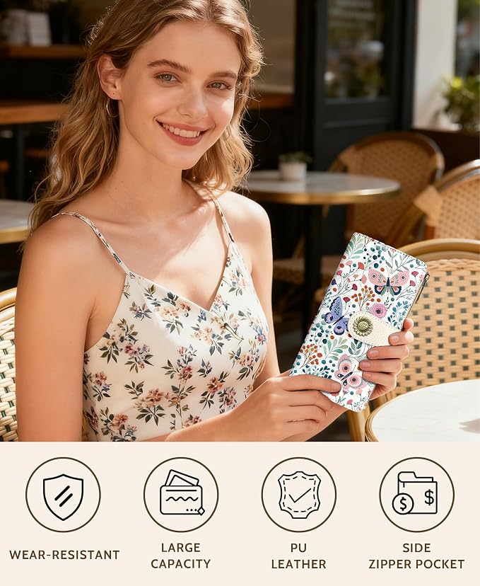 GIANCOMICS Butterfly Womens Wallet RFID Blocking, Credit Card Holder Bifold | Billfold, Cute Cash Purse, Travel Zipper Coin Pocket, Compact Clutch, PU Leather, ID Window, 11 Card Slots, Ladies Gift Woman - Image 2