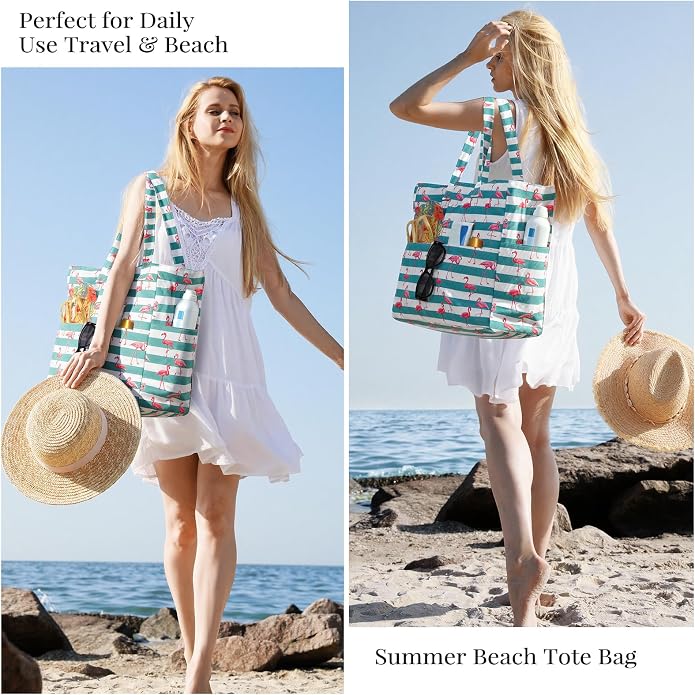 Trifabricy Beach Bags for Women, Waterproof Large Tote Bag With Zipper | Waterproof Sandproof, Zipper Closure, Wet Pocket, For Beach Gym Travel Shopping Vacation, Durable Lightweight, Easy Clean - Image 7