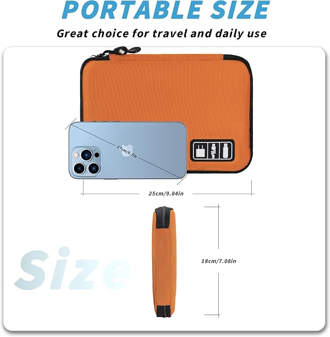 Electronics Organizer,Travel Cord Organizer Pouch,Cable Organizer Bags | Travel Electronic Accessories Storage Case for Cables, Cords, Charger, Phone (Orange) - Image 3
