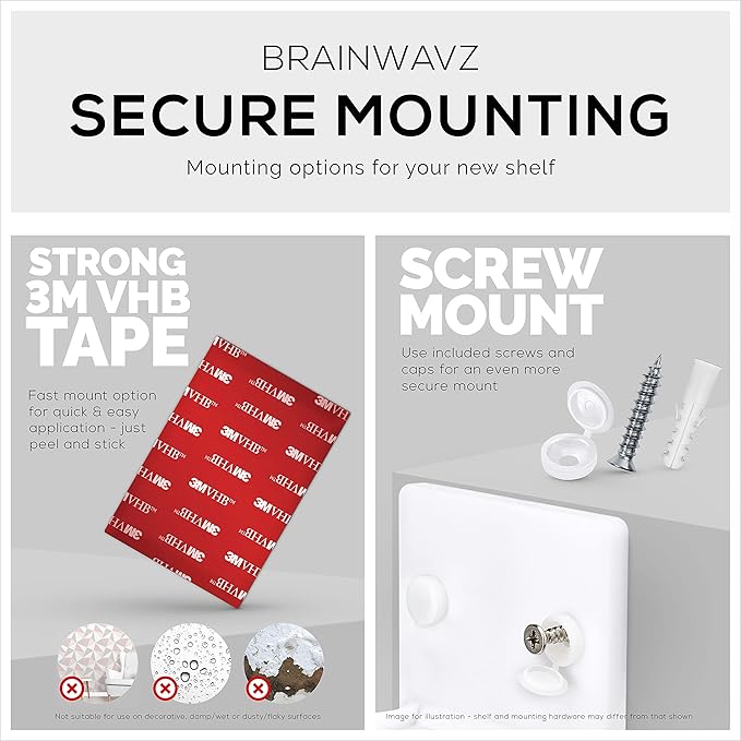 BRAINWAVZ 5” Small Floating Shelf, Adhesive & Screw in, for Bluetooth Speakers, Cameras, Plants, Books, Toys & More, Universal Shelves, Easy to Install Shelf CF2105 White - Image 5