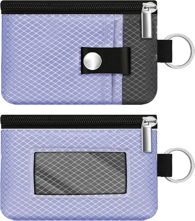 Minimalist RFID Blocking Small Wallet with ID Window,WaterResistant Zip Id Case Wallet with Lanyard Keychain for Cards,Cash,Travel,Women,Men (Lavender Purple/DarkGrey) - Image 3