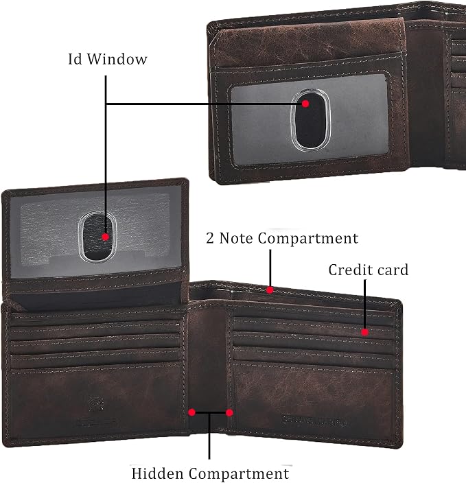 Wallet for Men Slim RFID Blocking Leather Bifold Minimalist 2 ID Windows Gift Box Carteras Para Hombres (DISTRESSED, ESPRESSO) - Image 2