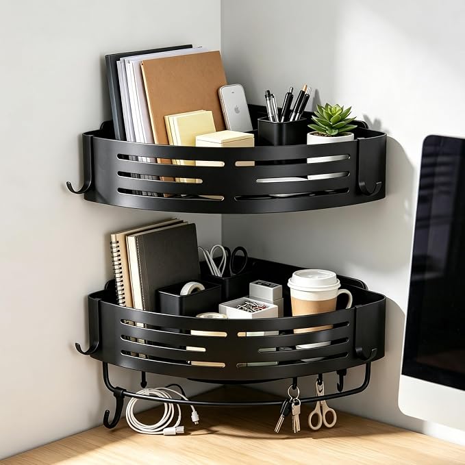 2-PackCorner Shower Caddy,Adhesive Grey Caddy,No Drilling Bathroom Storage | Bathroom Organizer And Storage,No-drill adhesive corner caddy, Estantes Para Baño,shower caddy for kitchen or study - Image 9