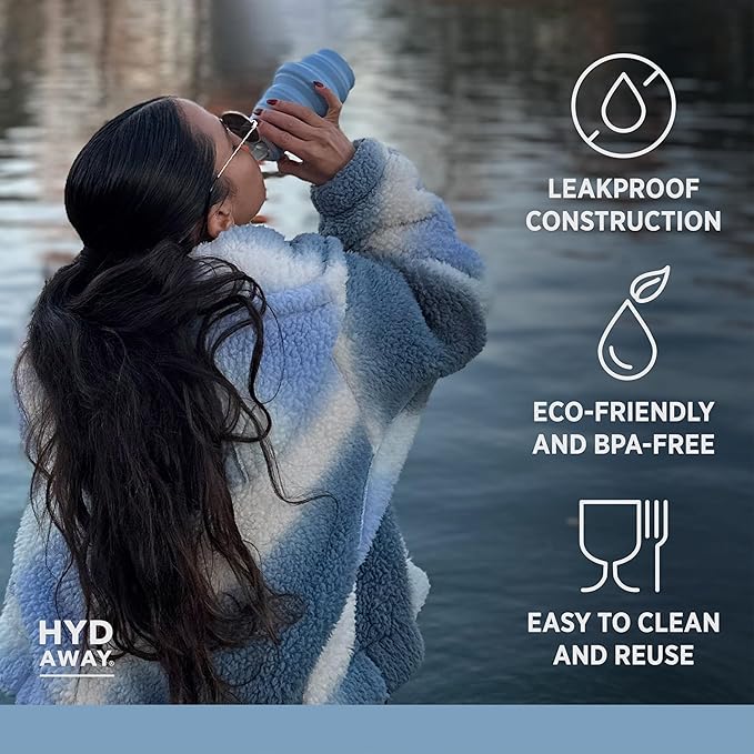 HYDAWAY 17oz Collapsible Water Bottle, Packable Leakproof for Travel | Travel-first design. Fold flat to 1.5 in for carry-ons, purses, seatbacks. Leakproof, BPA-free, dishwasher safe. - Image 3