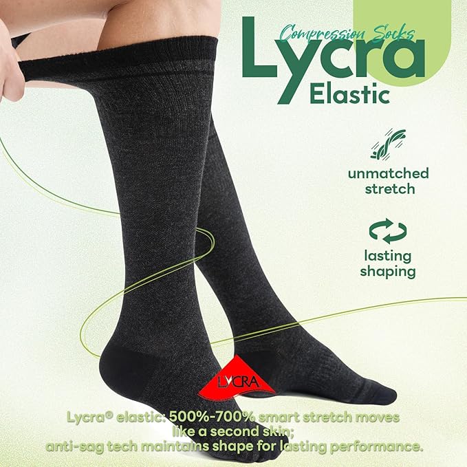 Compression Socks Women & Men, 15-20 mmHg Bamboo Viscose Knee High Soft Support for Flying Travel Daily - Image 4