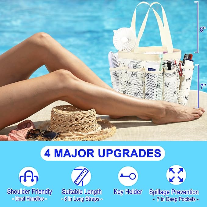 Fammart Mesh Shower Caddy Portable for College Dorm Room Essentials, Odorless Polyester Large Shower Tote Bag with Dual Handles, 8-Pocket Quick-Dry Toiletry Organizer for Travel, Beach, Camping, Gym - Image 5