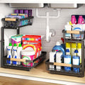 PXRACK Under Sink Organizer, Adjustable Height, 2 Tier Pull Out Under Cabinet Organizer, Slide Out Thickened Metal Under Sink Storage for Kitchen Bathroom Laundry Pantry Cabinet, Black, Large-2-Pack by PXRACK