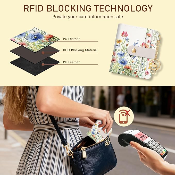 Jogjam Floral Flowers Rfid Ladies Wallet, Small Slim Thin Compact Credit Card Women Wallet, PU Leather Bifold Cash Zipper Coin Pocket ID Window for Female - Image 3