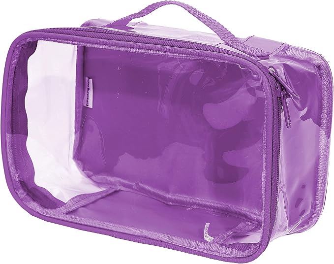 Small Clear Travel Packing Cube/See Through PVC Plastic Pouch for Carry On Suitcase, Backpack or Diaper Bag/Transparent Multipurpose Accessories, Makeup & Underwear Organizer w/Handle (Purple) by EzPacking