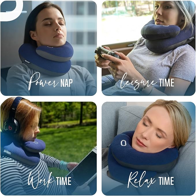 BCOZZY Travel Neck Pillow for Airplane – Patented Double Support for Head, Neck, and Chin. Best for Long Flights, Plane Sleeping, and Car Rides. Adjustable Size. Washable. Carry Bag. Large, Leopard - Image 8