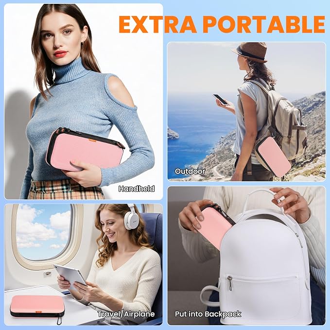 Pink Double-Layer Hard Carrying Case,Travel Pouch for Women | Portable Electronics Organizer Travel Pouch for Girls, Roomy Zipper Tech Bag for Charger, Phone, Power Bank, Cable & Cord - Image 6