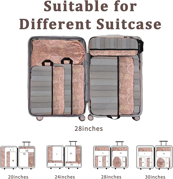 U+U 6 Set Compression Packing Cubes, Travel Organizers (Paisley Pattern) | Space-Saving & Drawstring Bag Included - Image 7