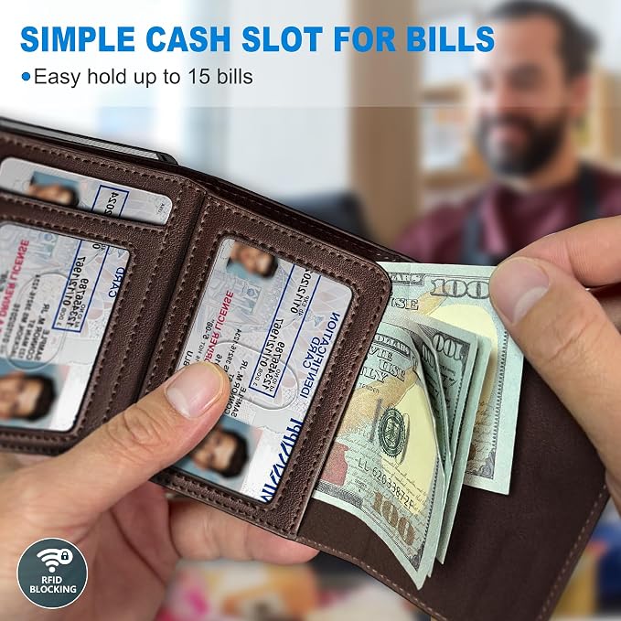 Wallet for Men,with Cash Pocket 2 ID Window 9-13 Cards,Metal Case Smart Slim Pop Up Credit Card Holder Flip with Magnetic Closure RFID Blocking Trifold wallet with Gift Box - Image 4