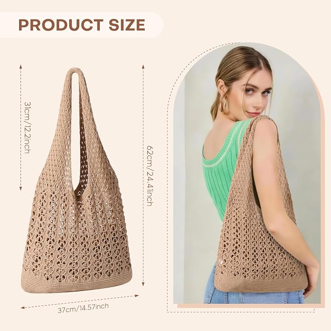 Sightor Crochet Tote Bag, Mesh Beach Bag Knit Summer Hobo Bag for Women | Beach Tote bag Vacation Outfits Aesthetic Boho Bag - Image 2