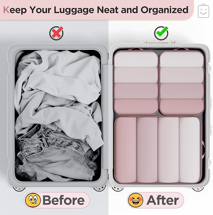 Veken 6/9/11 Set Compression Packing Cubes Garment Bags for Travel Essentials,Compressible Expandable Luggage Organizer Bags for Clothing,Space Saver Bags with Over 1000 pcs of Mesh Holes(Light Coral) - Image 6