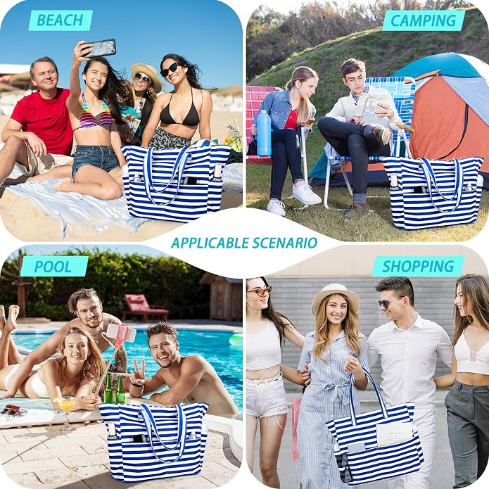 Iioscre Beach Bag for Women, Causal Hobo Handbags with Zipper Inner Pocket | Foldable Swim Tote Bag for Beach Vacation Essentials - Image 8