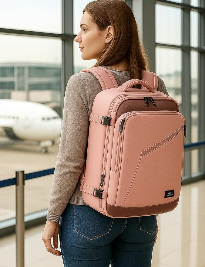 MATEIN Pink Grey Travel Backpack for Women, Flight Approved Carryon Daypack | Large Travelling Bag with Chest Strap for Womens, 40L, Cute Casual Daypack for Overnight, Outdoors, Business, Water Resistant - Image 9