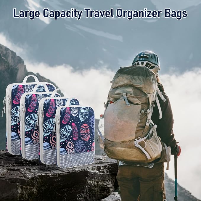 4 Set Compression Packing Cubes, Suitcase Organizer, Lightweight Travel Essentials, Compression Bags For Travel Accessories Luggage Storage Set (4Pcs, feather) - Image 7