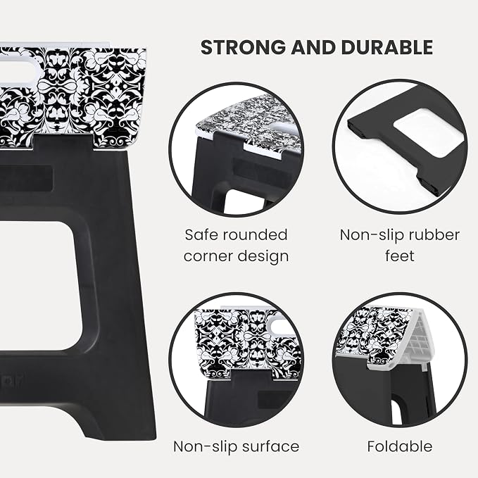 Vigar Compact Foldable Step Stool for Adults up to 330 lb, Rococco | 12-1/2 in Stool, Lightweight Design, Non Slip Folding Construction, Step Stool for Adults - Image 4