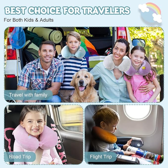 Cirorld Travel Pillow for Kids Adult Cute Neck Pillow for Traveling Memory Foam Airplane Pillow Sleep Mask Animal Flight Pillow Head Rest Neck Support for Cars Long Flights (Blue, 9-12 Y/O) - Image 9