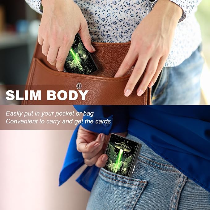 Metal Wallet,Credit Card Holder for Women,Slim RFID Blocking Credit Card Holder Thin Aluminum Wallet ID Case,6 Slot Business Mini Hard Metal Case for Women/Men,Forest Alien Ship - Image 4