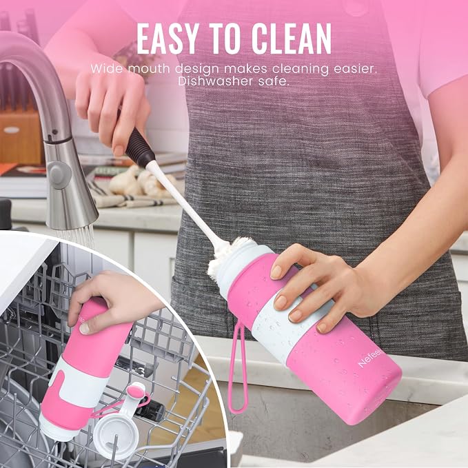 Nefeeko Collapsible Water Bottle, BPA Free 26oz Silicone Water Bottles | Foldable Water Bottles for Travel Sports, Leak-Proof Spill-Proof Portable Water Bottle with Carabiner, Lightweight - Image 5