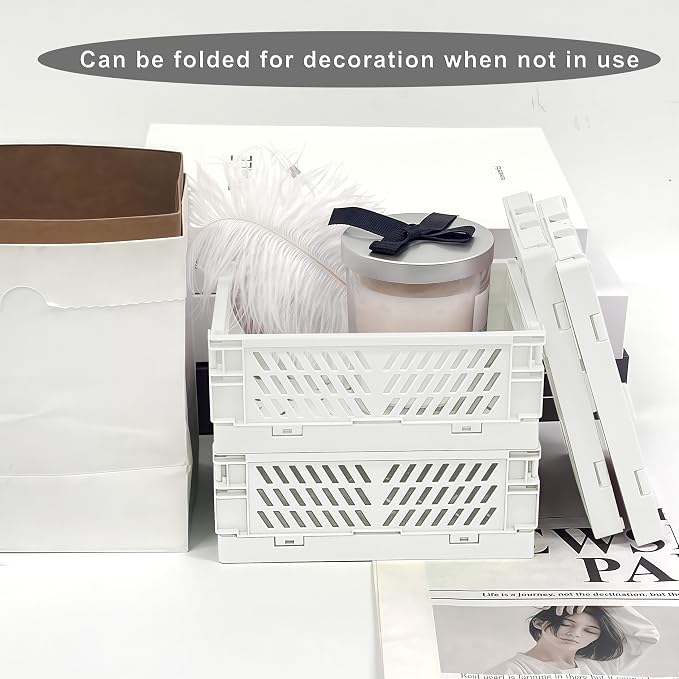 6 Pack Mini Foldable Small Plastic Baskets for Organizing and Storage，Collapsible Storage Crates,Mini Bins for Home Kitchen Bedroom Bathroom Office (White, Small 6x4x2.2) - Image 7